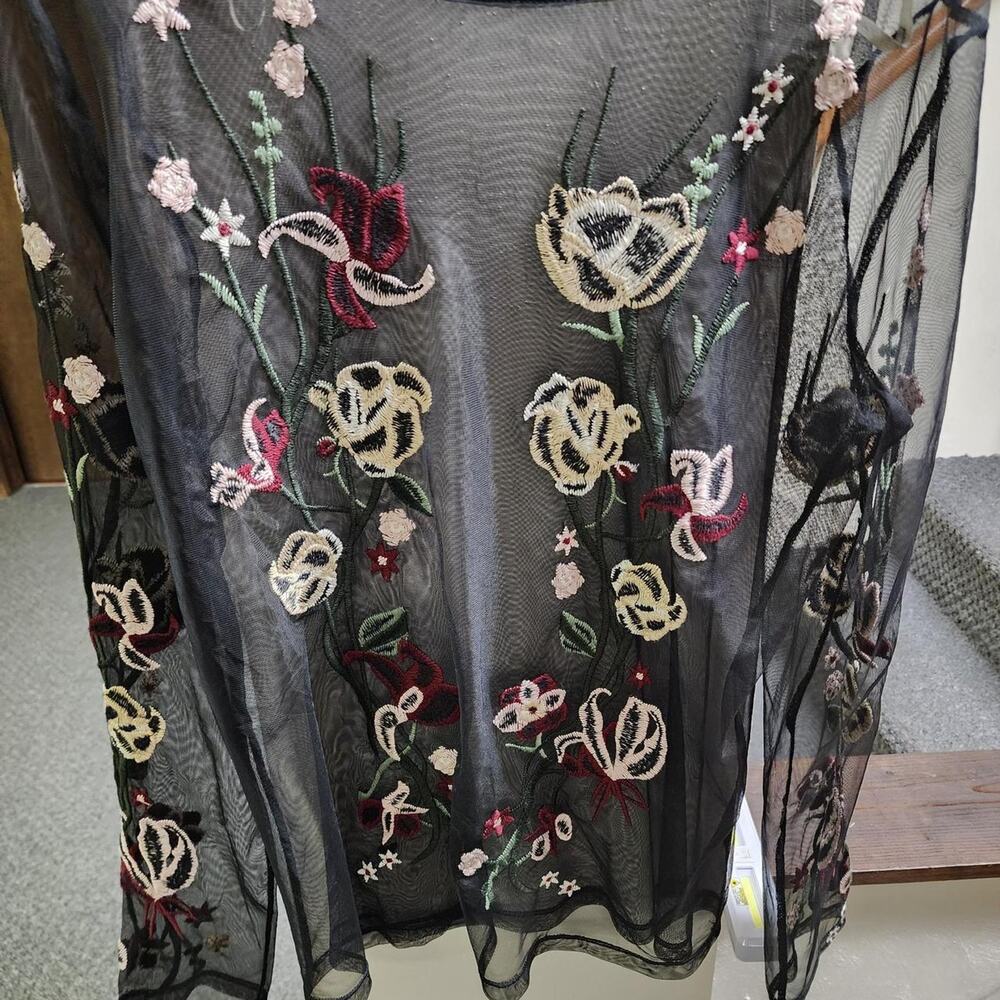Gimmicks black mesh floral embroidered